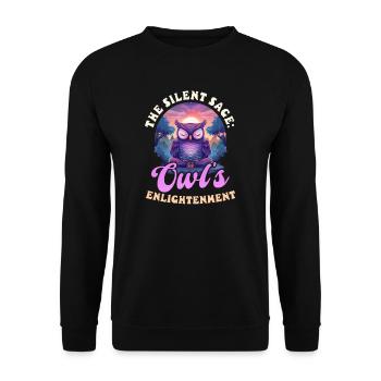Spirituelle Eule Der stille Weise: Die Erleuchtung der Eule - Unisex Pullover - Schwarz - Vorne - Alina (178cm) & Michal (187cm)