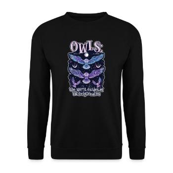 Spirituelle Eule Die Geistführer - Unisex Pullover - Schwarz - Vorne - Alina (178cm) & Michal (187cm)