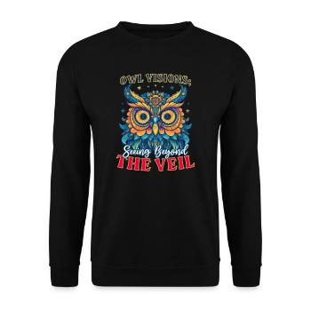 Spirituelle Eule Eule Visionen: Hinter den Schleier sehen - Unisex Pullover - Schwarz - Vorne - Alina (178cm) & Michal (187cm)