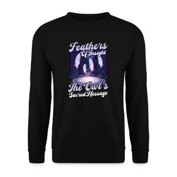 Spirituelle Eule Die heilige Botschaft der Eule - Unisex Pullover - Schwarz - Vorne - Alina (178cm) & Michal (187cm)