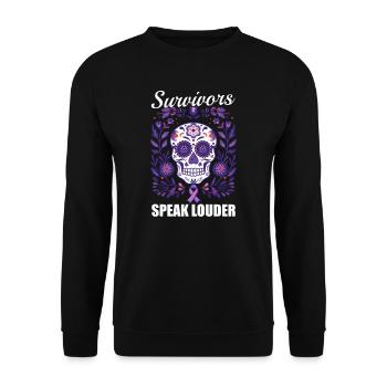 Überlebende häuslicher Gewalt sprechen lauter - Unisex Pullover - Schwarz - Vorne - Alina (178cm) & Michal (187cm)