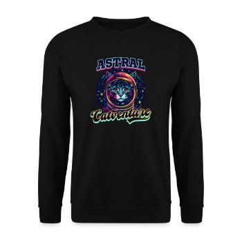 Katze Astronaut Astral Catventure - Unisex Pullover - Schwarz - Vorne - Alina (178cm) & Michal (187cm)