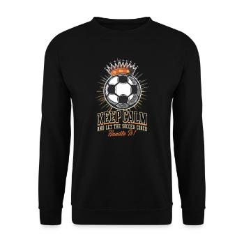 Fußballtrainer Ruhe bewahren Lass den Fußballtrainer damit umgehen - Unisex Pullover - Schwarz - Vorne - Alina (178cm) & Michal (187cm)