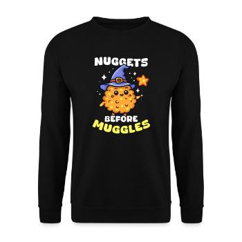 Chicken Nugget Nuggets vor Muggeln - Unisex Pullover - Schwarz - Vorne - Alina (178cm) & Michal (187cm)