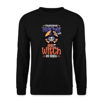 Kindergärtnerin, Erzieherin Tagsüber, Hexe Nachts - Unisex Pullover - Schwarz - Vorne - Alina (178cm) & Michal (187cm)