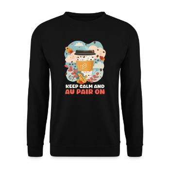 Au Pair Keep Calm und Au Pair auf - Unisex Pullover - Schwarz - Vorne - Alina (178cm) & Michal (187cm)