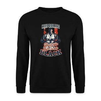 Jiu Jitsu rollt weiter, bis der Gürtel schwarz wird - Unisex Pullover - Schwarz - Vorne - Alina (178cm) & Michal (187cm)
