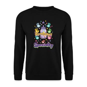 L&D Krankenschwesterngeburtstage sind unsere Spezialität - Unisex Pullover - Schwarz - Vorne - Alina (178cm) & Michal (187cm)