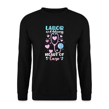 L&D Nurse Labor & Delivery: Herz der Pflege - Unisex Pullover - Schwarz - Vorne - Alina (178cm) & Michal (187cm)