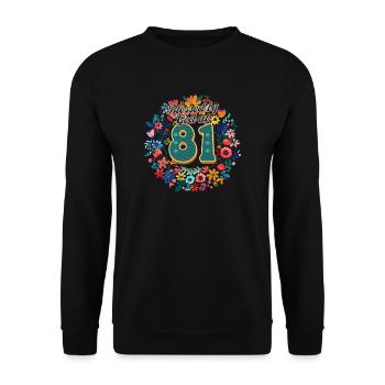 81. Geburtstag mit 81 Jahren von Gott gesegnet - Unisex Pullover - Schwarz - Vorne - Alina (178cm) & Michal (187cm)