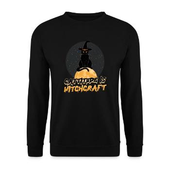 Halloween Cat Cattitude ist Hexerei - Unisex Pullover - Schwarz - Vorne - Alina (178cm) & Michal (187cm)