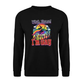 Schwule Halloween-Hexe, bitte! Ich bin schwul! - Unisex Pullover - Schwarz - Vorne - Alina (178cm) & Michal (187cm)