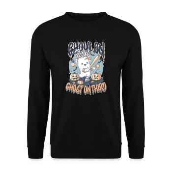 Halloween-Baseball-Ghoul an erster, Geist an dritter Stelle - Unisex Pullover - Schwarz - Vorne - Alina (178cm) & Michal (187cm)
