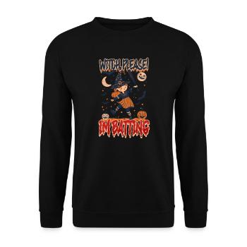 Halloween Baseball Witch, Please! I'm Batting - Unisex Sweatshirt - black - Front - Alina (178cm) & Michal (187cm)