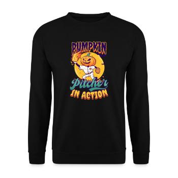 Pichet de citrouille de baseball d’Halloween en action - Sweat-shirt Unisexe - noir - Devant - Alina (178cm) & Michal (187cm)
