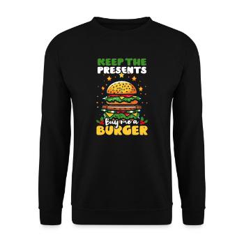 Burger Christmas Keep Presents I Want Burger - Unisex Sweatshirt - black - Front - Alina (178cm) & Michal (187cm)