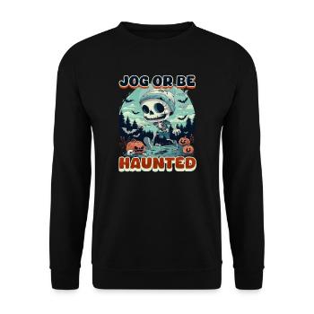 Halloween-Läufer Joggen oder verfolgt werden! - Unisex Pullover - Schwarz - Vorne - Alina (178cm) & Michal (187cm)