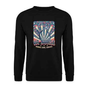 VA Krankenschwester VA Krankenschwester: Ehre, Fürsorge, Dienst - Unisex Pullover - Schwarz - Vorne - Alina (178cm) & Michal (187cm)