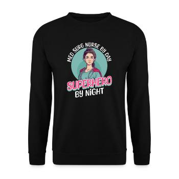 Infirmière en chirurgie médicale Infirmière le jour, super-héros la nuit - Sweat-shirt Unisexe - noir - Devant - Alina (178cm) & Michal (187cm)
