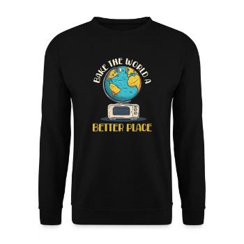 Bake Bake The World A Better Place - Unisex Sweatshirt - black - Front - Alina (178cm) & Michal (187cm)