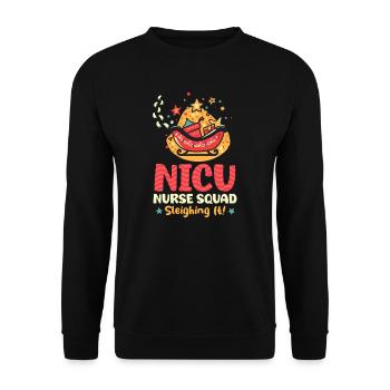 Noël de l’USIN Infirmière de l’USIN : en traîneau ! - Sweat-shirt Unisexe - noir - Devant - Alina (178cm) & Michal (187cm)