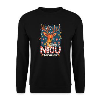 Weihnachten auf der Neugeborenen-Intensivstation Glaubt an Wunder auf der Neugeborenen-Intensivstation - Unisex Pullover - Schwarz - Vorne - Alina (178cm) & Michal (187cm)