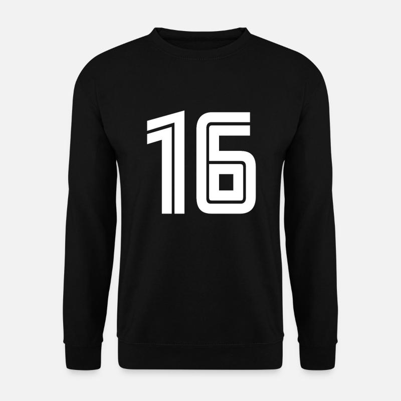 Trikotnummer 16 – Geschenk zum 16. Geburtstag - Unisex Pullover - Schwarz