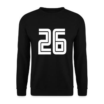 Trikotnummer 26 – Geschenk zum 26-jährigen Jubiläum - Unisex Pullover - Schwarz - Vorne - Alina (178cm) & Michal (187cm)