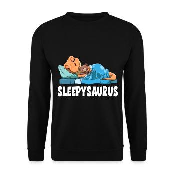 Sleepysaurus für alle Dino Fans Dinosaurier - Unisex Pullover - Schwarz - Vorne - Alina (178cm) & Michal (187cm)