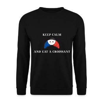 Keep calm and eat a croissant gift idea - Unisex Sweatshirt - black - Front - Alina (178cm) & Michal (187cm)