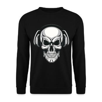 Totenkopf mit Kopfhörer - Unisex Pullover - Schwarz - Vorne - Alina (178cm) & Michal (187cm)