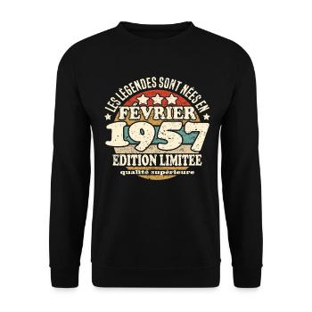 Les légendes sont nées en février 1957 - Sweat-shirt Unisexe - noir - Devant - Alina (178cm) & Michal (187cm)