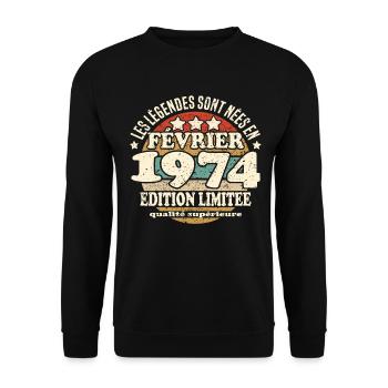 Les légendes sont nées en février 1974 - Sweat-shirt Unisexe - noir - Devant - Alina (178cm) & Michal (187cm)