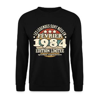 Les légendes sont nées en février 1984 - Sweat-shirt Unisexe - noir - Devant - Alina (178cm) & Michal (187cm)
