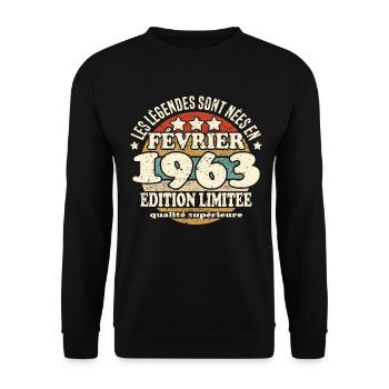 Les légendes sont nées en février 1963 - Sweat-shirt Unisexe - noir - Devant - Alina (178cm) & Michal (187cm)