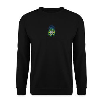 Löwenkopf mit Pfauenfedernkunst - Unisex Pullover - Schwarz - Vorne - Alina (178cm) & Michal (187cm)