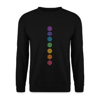 Regenbogen Chakra Yoga Meditation Sommer Festival - Unisex Pullover - Schwarz - Vorne - Alina (178cm) & Michal (187cm)