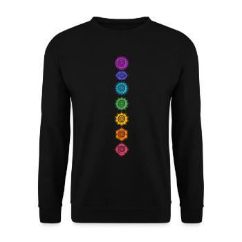 Chakra Buddhismus Yoga Symbol 7 Chakren Meditation - Unisex Pullover - Schwarz - Vorne - Alina (178cm) & Michal (187cm)