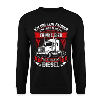 Ich bin LKW Fahrer - Unisex Pullover - Schwarz - Vorne - Alina (178cm) & Michal (187cm)