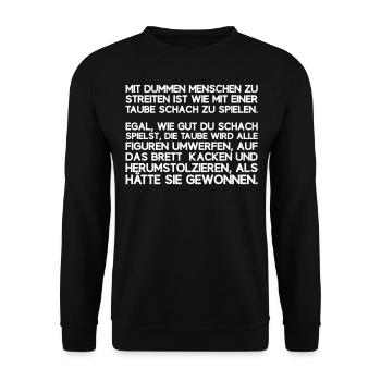 MIT DUMMEN MENSCHEN ZU STREITEN IST WIE MIT EINER - Unisex Pullover - Schwarz - Vorne - Alina (178cm) & Michal (187cm)