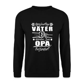 Vom Vater zum Opa Geschenk - werdender Opa Spruch - Unisex Pullover - Schwarz - Vorne - Alina (178cm) & Michal (187cm)
