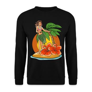 Hawaii Hula Mädchen - Unisex Pullover - Schwarz - Vorne - Alina (178cm) & Michal (187cm)