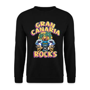 Gran Canaria Summer Sun Beach Palm Trees Skull - Unisex Sweatshirt - black - Front - Alina (178cm) & Michal (187cm)