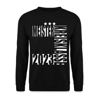 Meister Kreisklasse 2023 Aufstiegstrikot - Unisex Pullover - Schwarz - Vorne - Alina (178cm) & Michal (187cm)