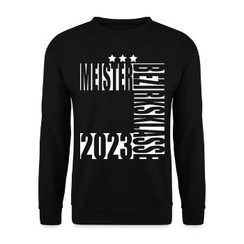 Meister Bezirksklasse 2023 Aufstiegstrikot - Unisex Pullover - Schwarz - Vorne - Alina (178cm) & Michal (187cm)