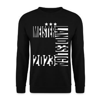 Meister Landesliga 2023 Aufstiegstrikot - Unisex Pullover - Schwarz - Vorne - Alina (178cm) & Michal (187cm)
