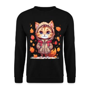 Süße Katze mit Hoodie im Herbst - Unisex Pullover - Schwarz - Vorne - Alina (178cm) & Michal (187cm)
