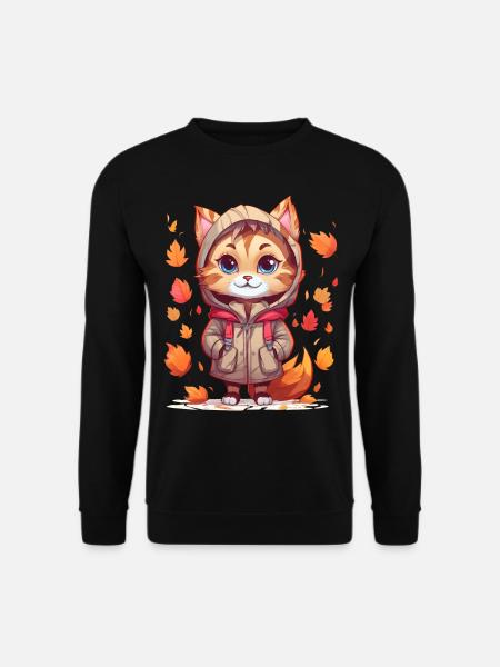 Süße Katze mit Hoodie im Herbst - Unisex Pullover - Schwarz