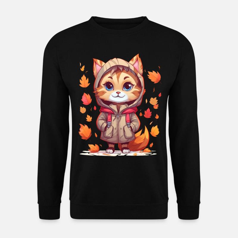 Süße Katze mit Hoodie im Herbst - Unisex Pullover - Schwarz
