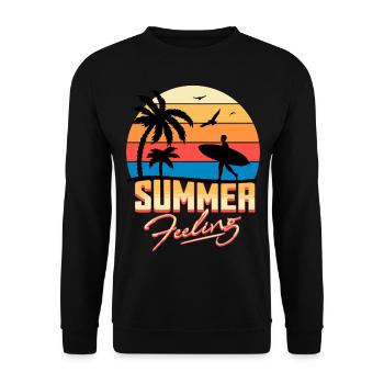 Summer Feeling, Strand, Surfen, Sonne, Retro, Meer - Unisex Pullover - Schwarz - Vorne - Alina (178cm) & Michal (187cm)